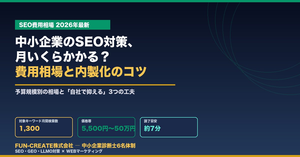 中小企業のSEO対策、月いくらかかる?費用相場と内製化のコツ【2026年版】(FUN-CREATE)