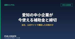 愛知県の中小企業が今使える補助金と締切｜2026年9月22日に一次情報で確認