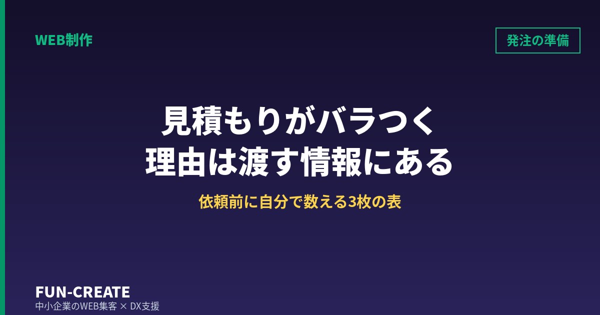 ホームページの見積もりが3社でバラつく理由|依頼前に自分で数える3枚の棚卸し表